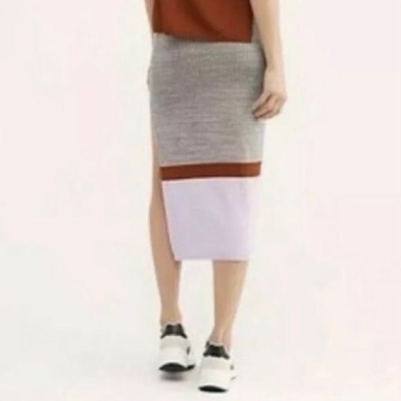 Free People OB962007 Color Block Knit MIDI Skirt with Side Slit Size M - Picture 2 of 9